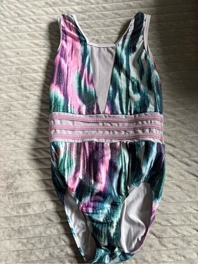 Kids Multicolor One-Piece Gymnastics Leotard by Sylvia P with Pink Band